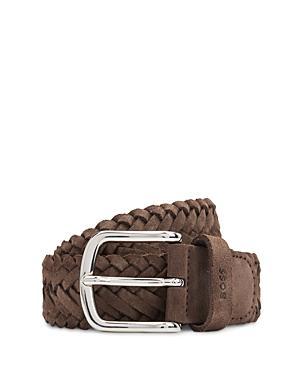 Mens Woven Suede Belt with Branded Keeper and Polished Hardware Product Image