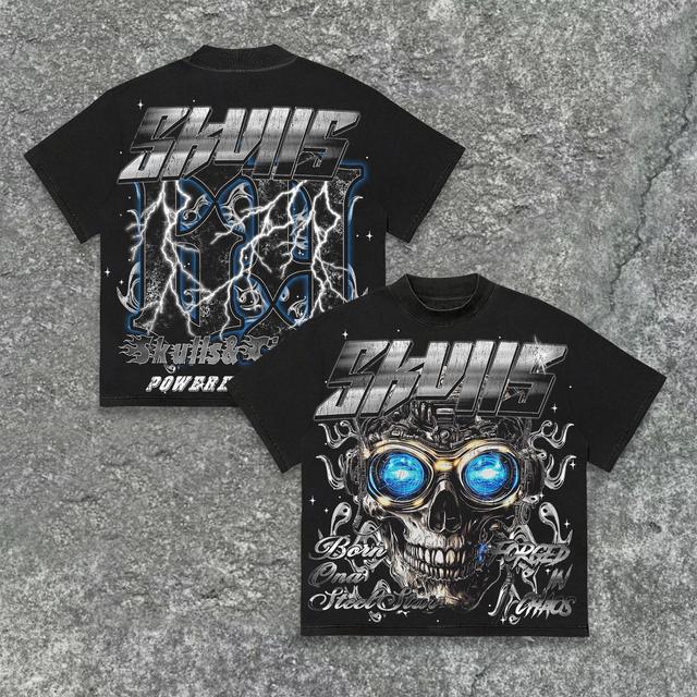 Hellstar Forged In Chaos Skulls & Circuits Cotton T-Shirt Product Image