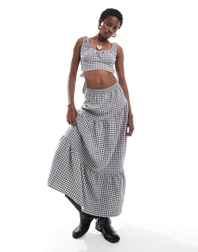 Reclaimed Vintage tie back crop top in black gingham - part of a set Product Image