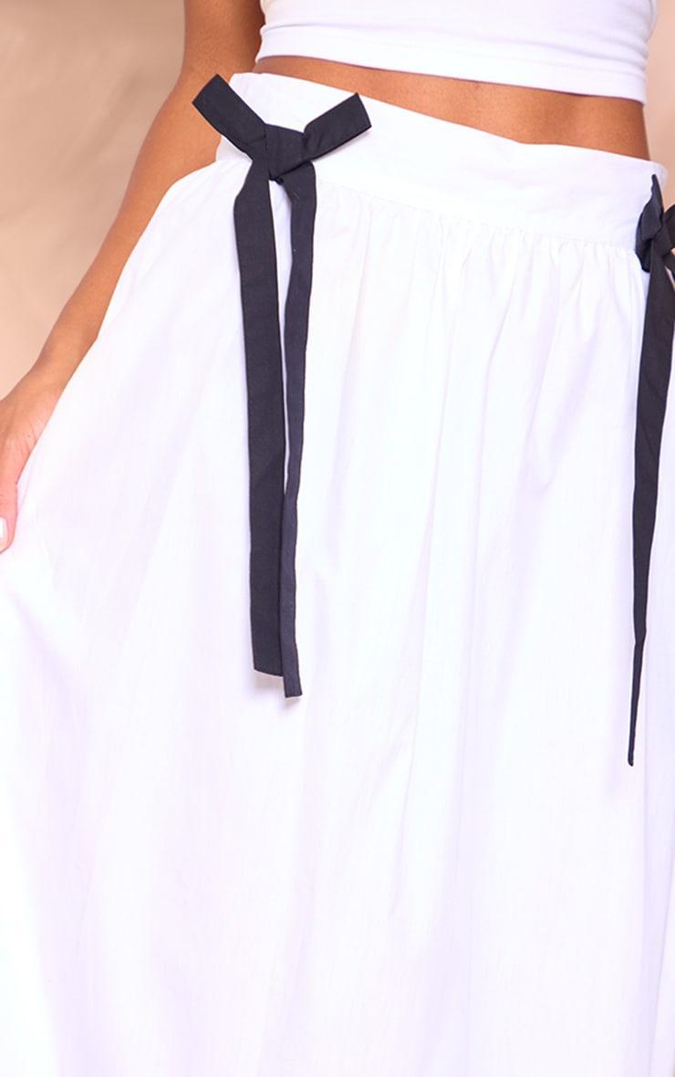 White Cotton Poplin Bow Detail Maxi Skirt Product Image