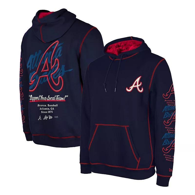 Mens New Era Navy Atlanta Braves Team Split Pullover Hoodie Product Image