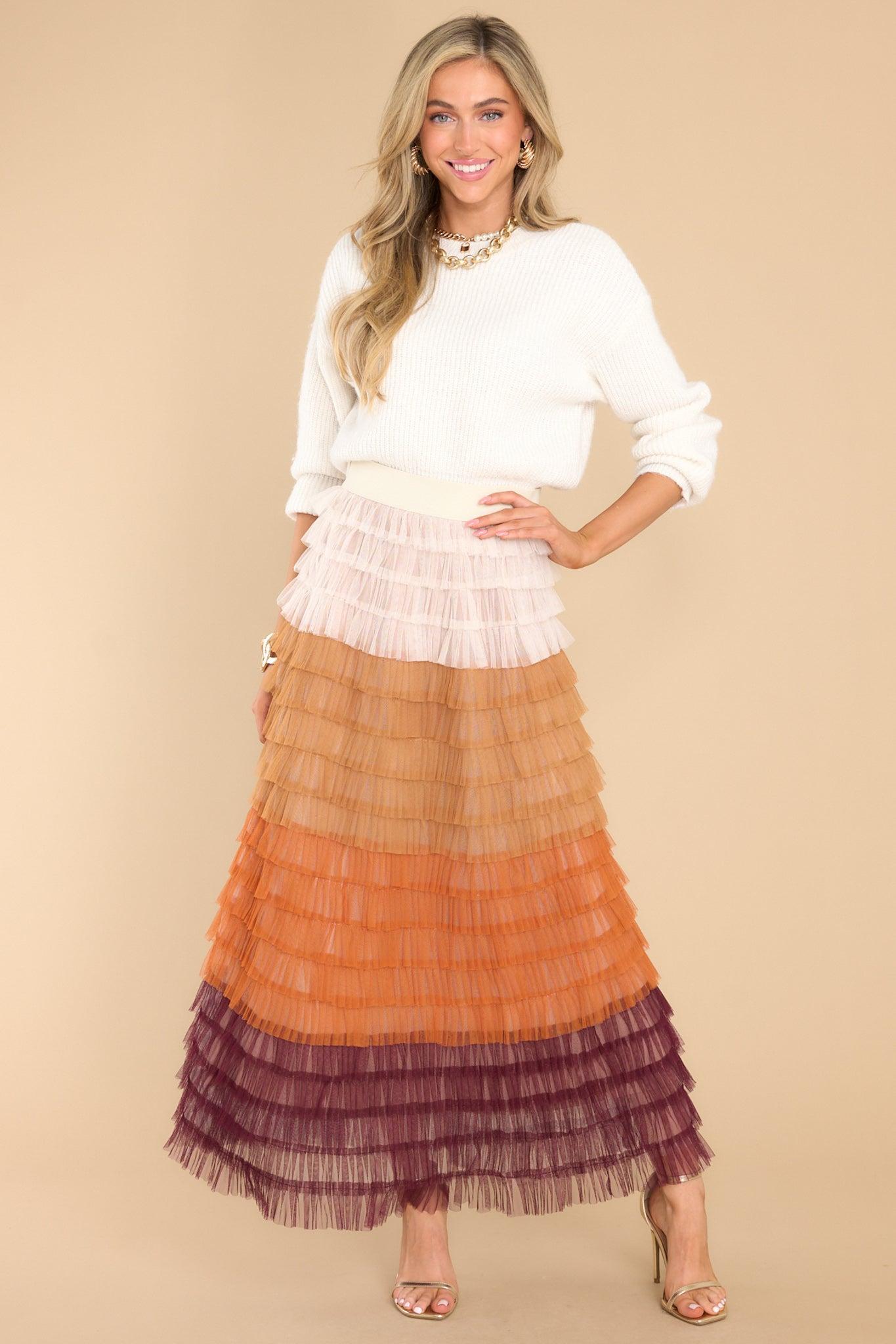 Aura Break Down Walls Dark Rust Maxi Skirt Brown Product Image