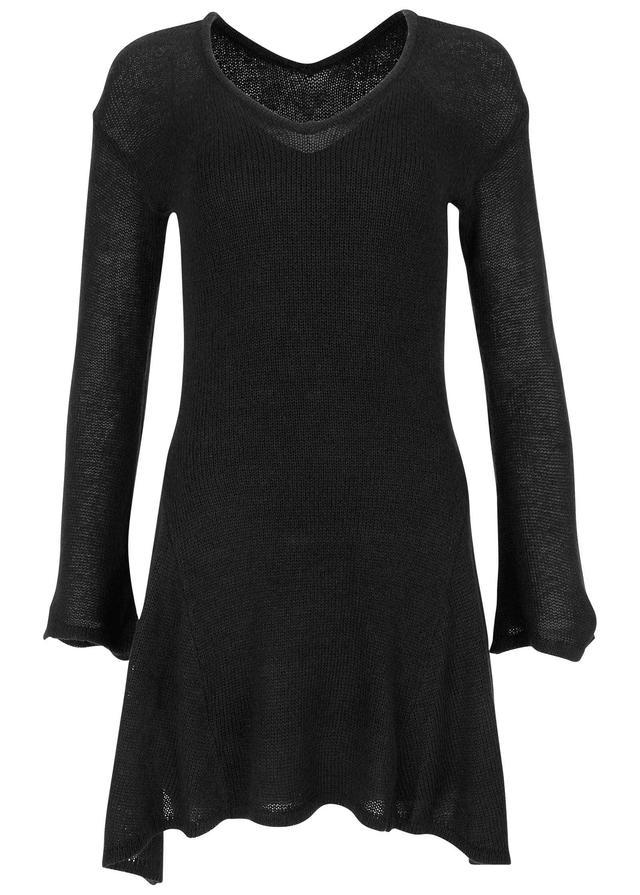 Bell Sleeve Sweater Dress - Black Product Image