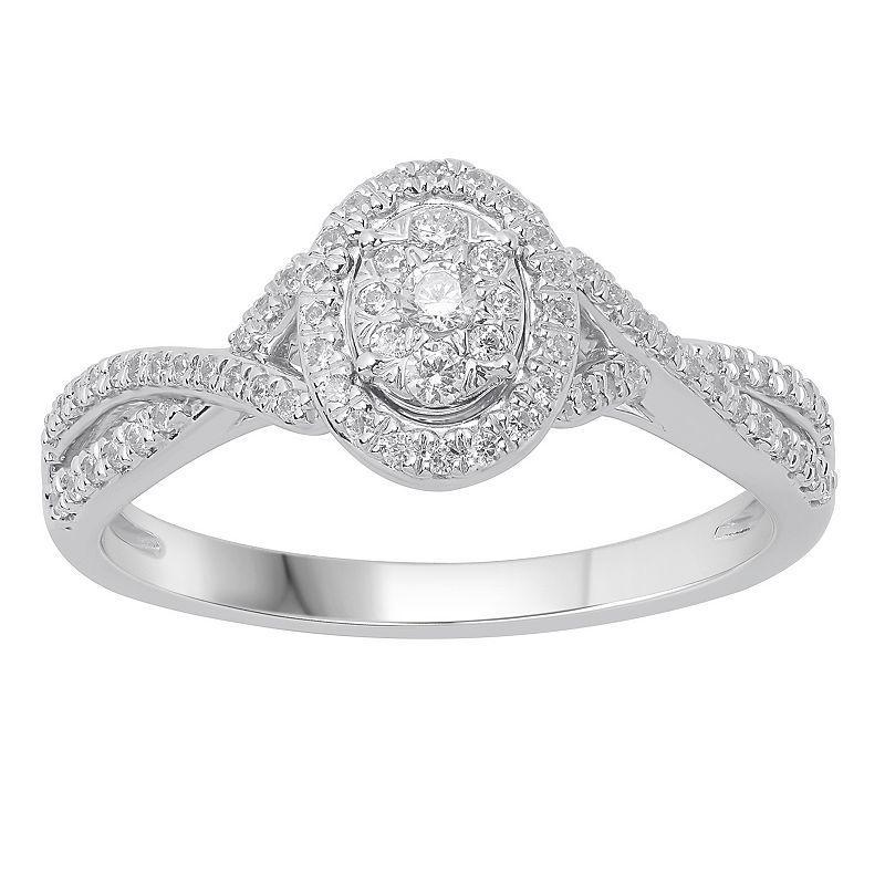 10k White Gold 1/3 Carat T.W. Diamond Oval Cluster Ring, Womens Product Image