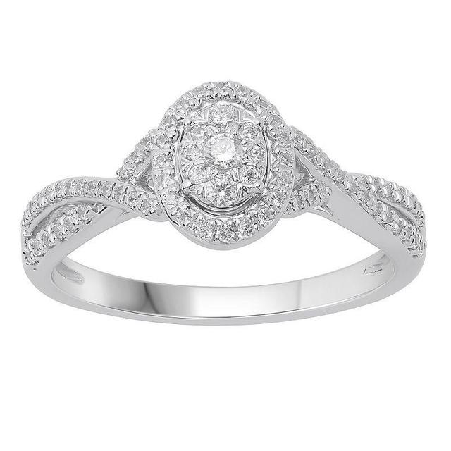 10k White Gold 1/3 Carat T.W. Diamond Oval Cluster Ring, Womens Product Image