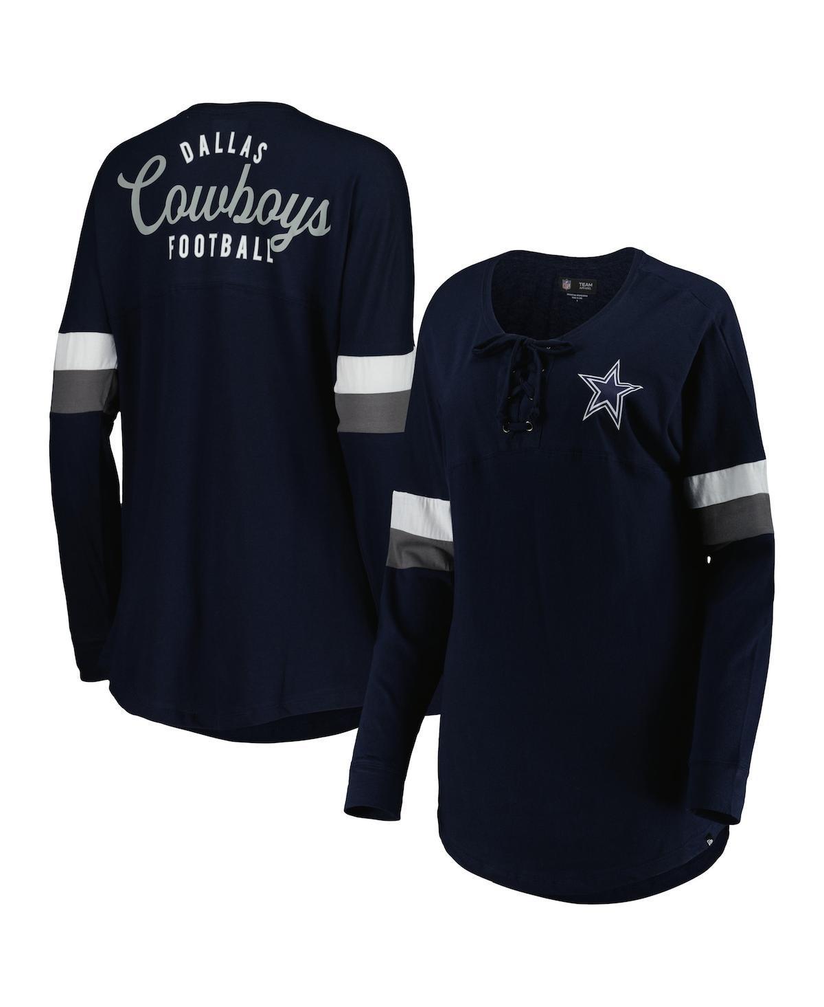 Womens New Era Navy Dallas Cowboys Athletic Varsity Lace-Up Long Sleeve T-shirt Product Image