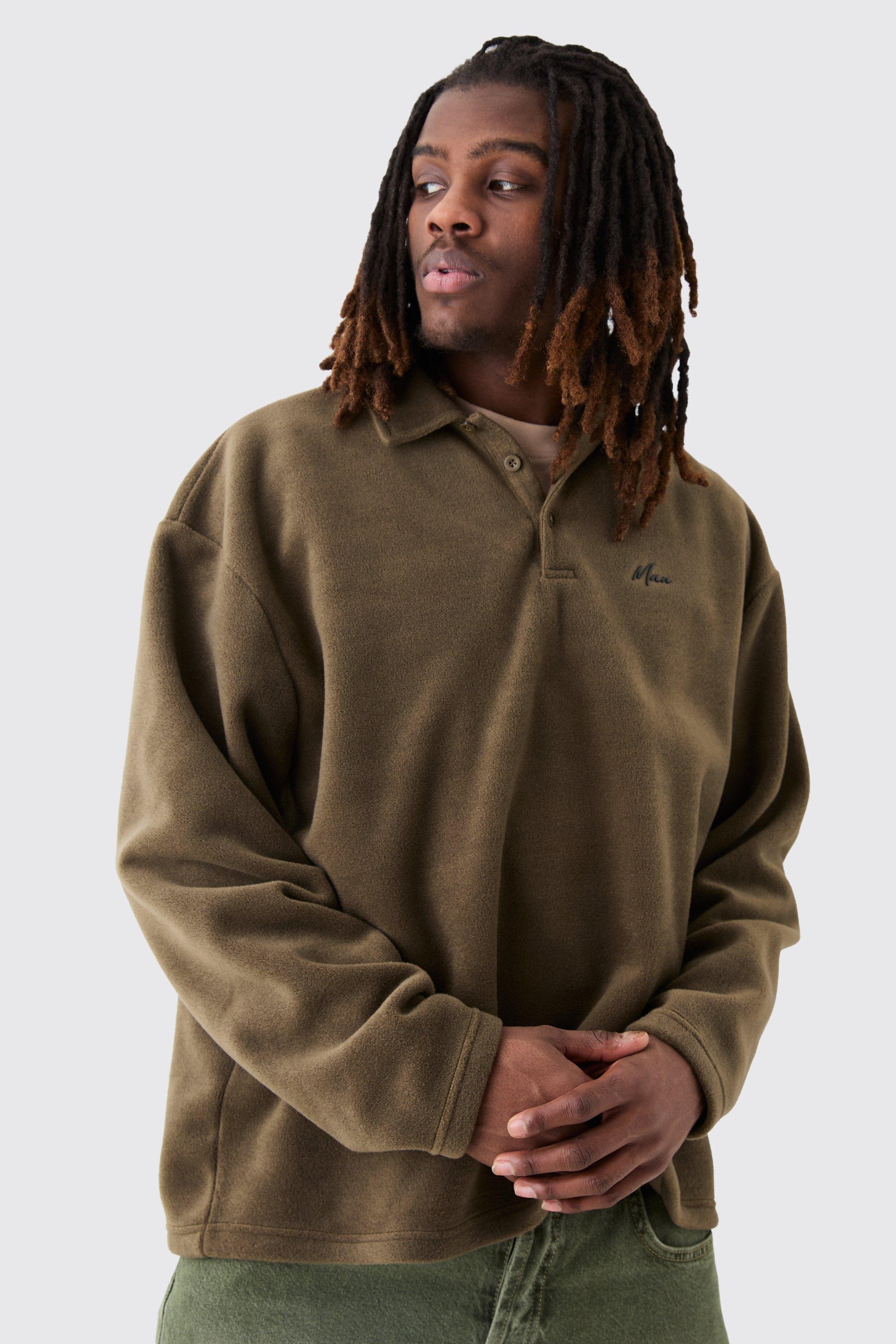 Man Oversized Fleece Rugby Polo | boohooMAN USA Product Image