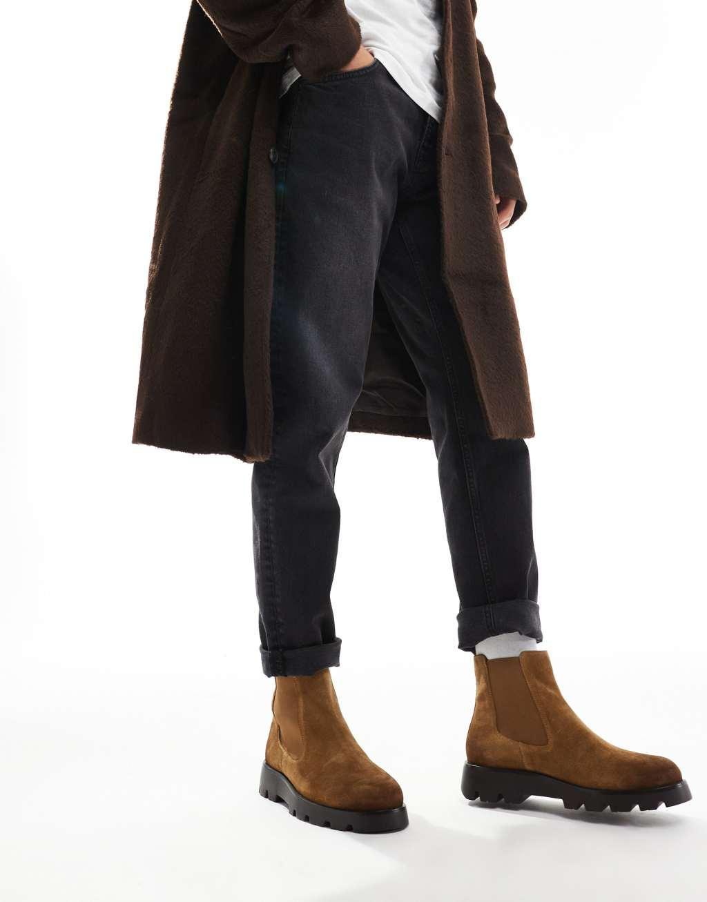 ASOS DESIGN cheslea boots in tan burnished suede with cleated sole Product Image