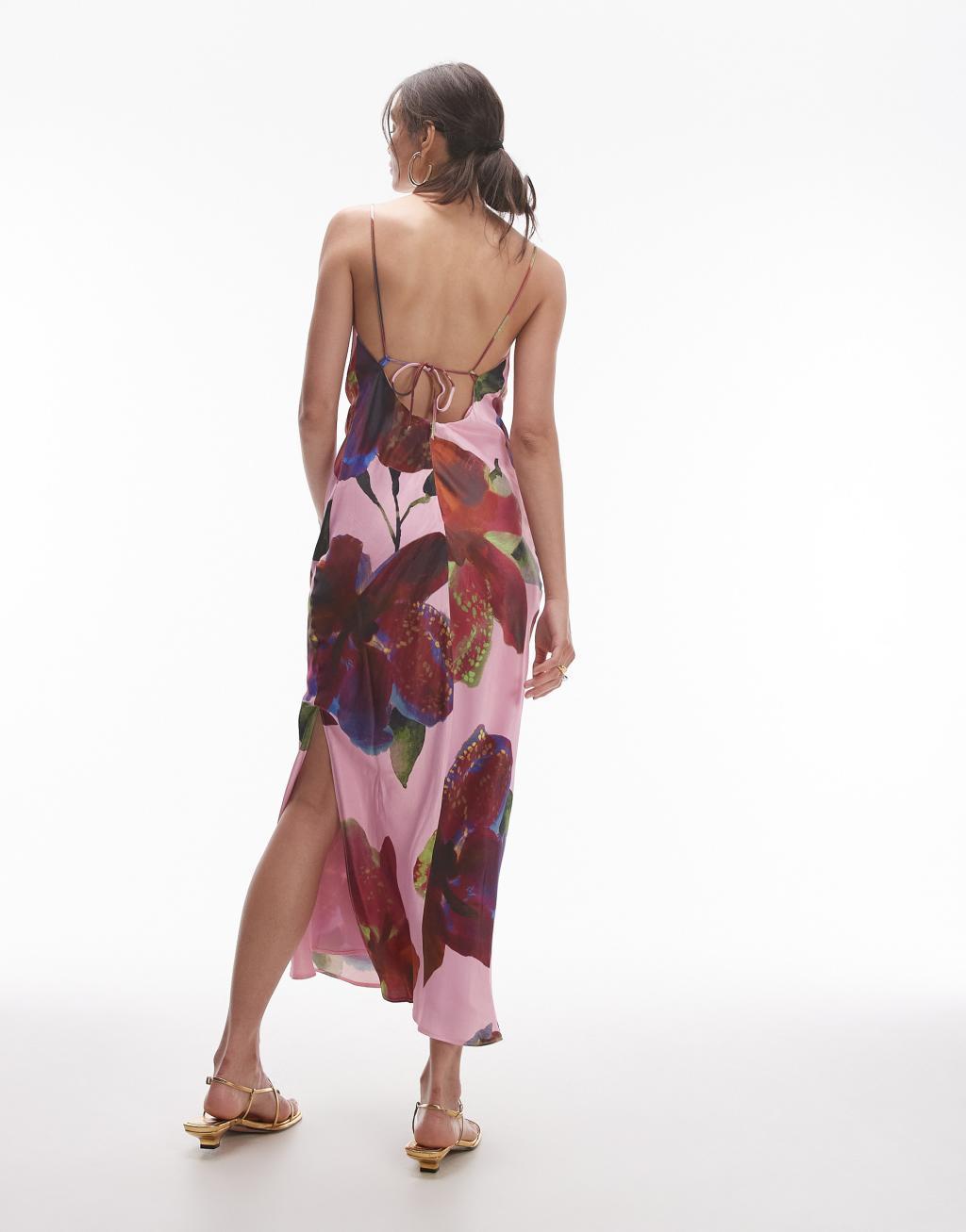 Topshop cowl neck scoop back midi dress in blurred floral Product Image