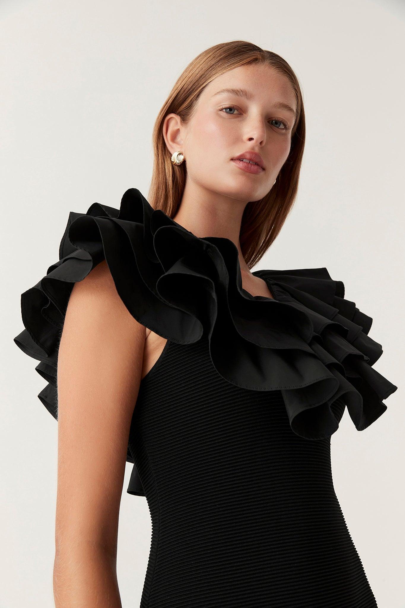 Transcendent Ruffle Midi Dress Female Product Image