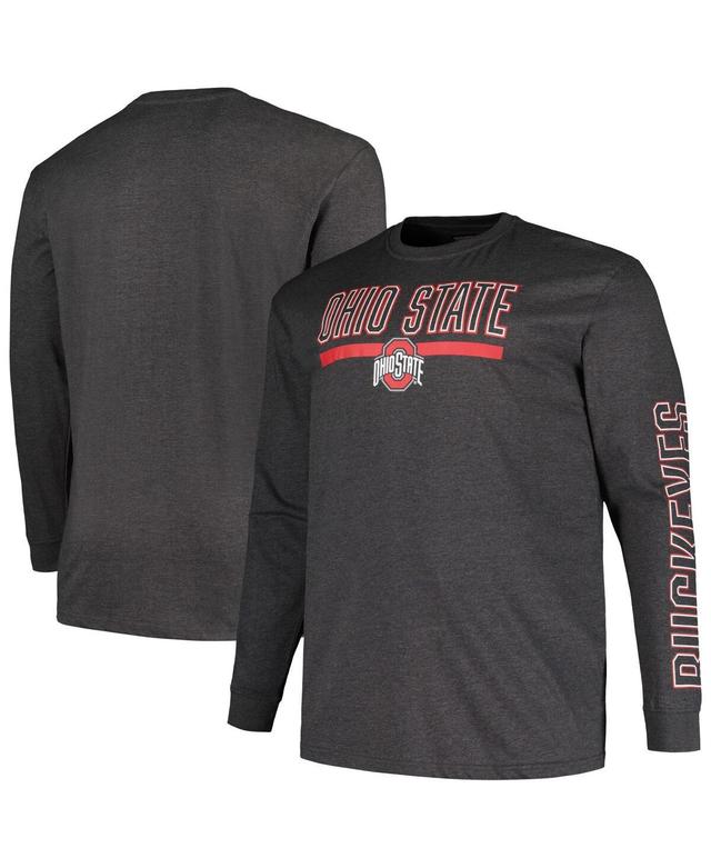 Mens Profile Heather Charcoal Ohio State Buckeyes Big and Tall Two-Hit Graphic Long Sleeve T-shirt Product Image