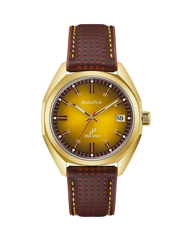 Men's Bulova Classic Gold-Tone Brown Leather Strap Watch with Gold-Tone Dial (Model: 97B214) Product Image