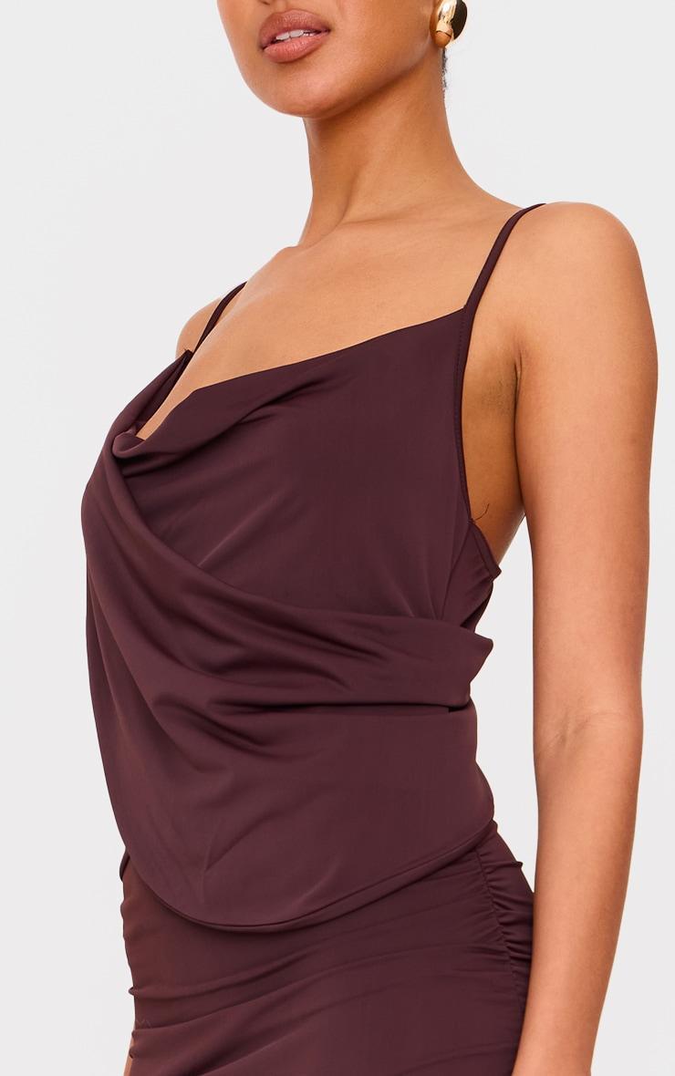 Chocolate Double Layer Slinky Drape Detail Maxi Dress Product Image