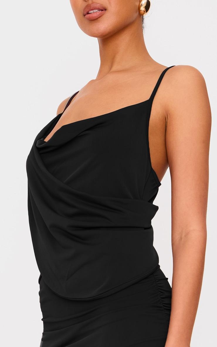 Black Double Layer Slinky Drape Detail Maxi Dress Product Image