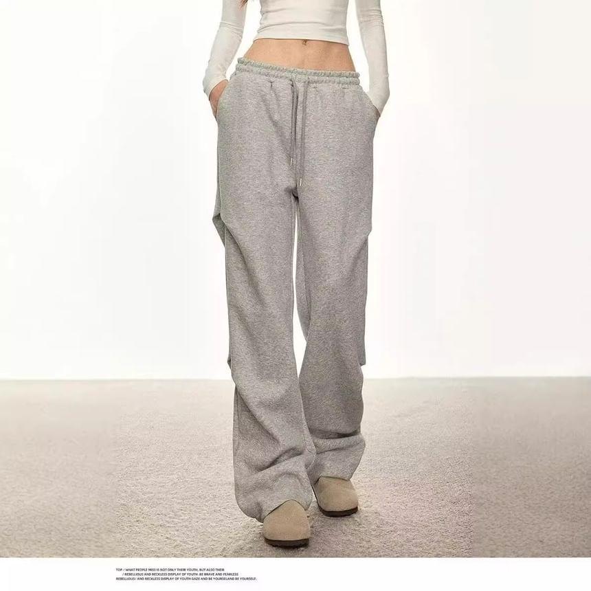 Mid Waist Plain Wide Leg Sweatpants Product Image