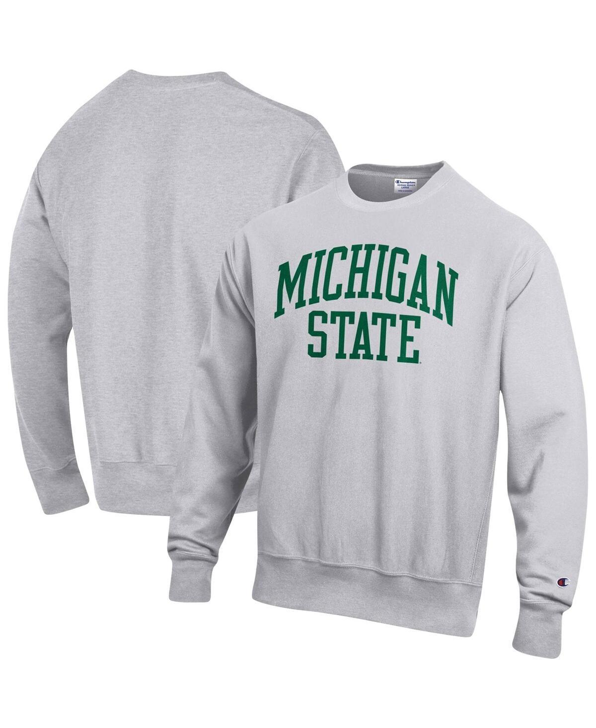 Mens Champion Heathered Gray Michigan State Spartans Arch Reverse Weave Pullover Sweatshirt Product Image