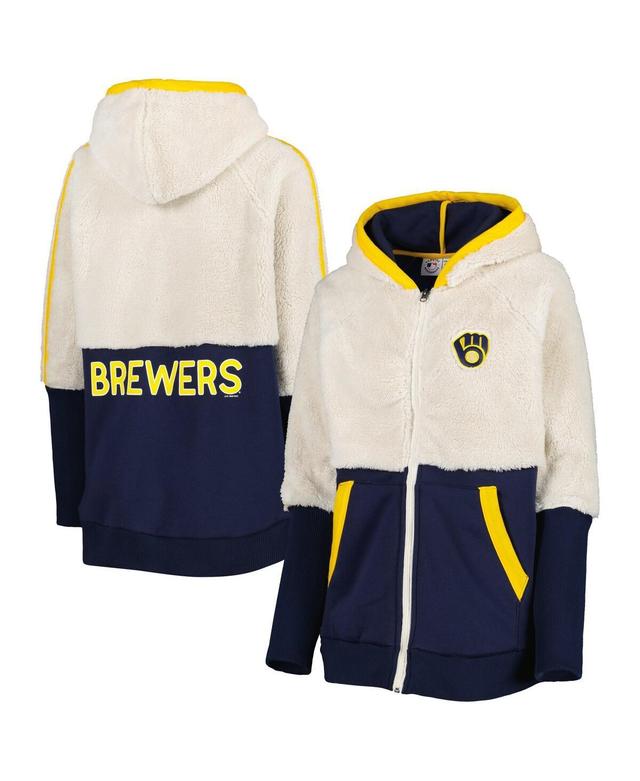 Womens G-III 4Her by Carl Banks Oatmeal/Navy Milwaukee Brewers Shuffle It Raglan Full-Zip Hoodie Product Image