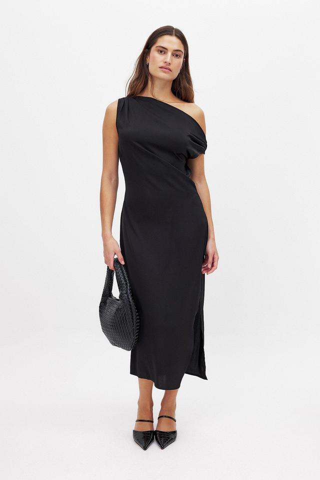 Satin One Shoulder Midi Dress Product Image