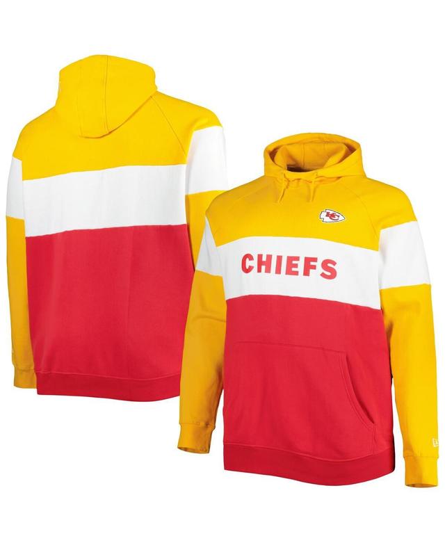 Mens New Era /Gold Kansas City Chiefs Big & Tall Current Colorblock Raglan Fleece Pullover Hoodie Product Image