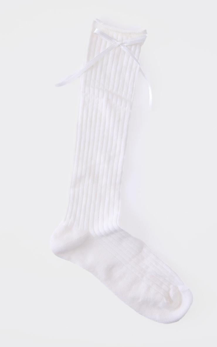 Cream Knee High Bow Detail Ribbed Socks Product Image