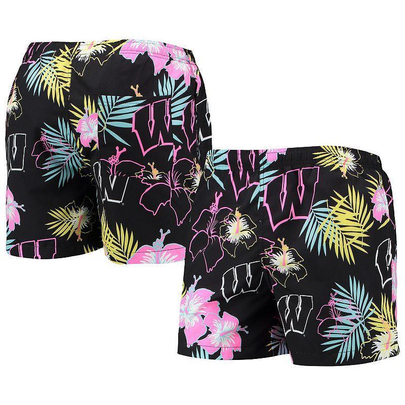 Mens FOCO Wisconsin Badgers Neon Floral Swim Trunks Product Image