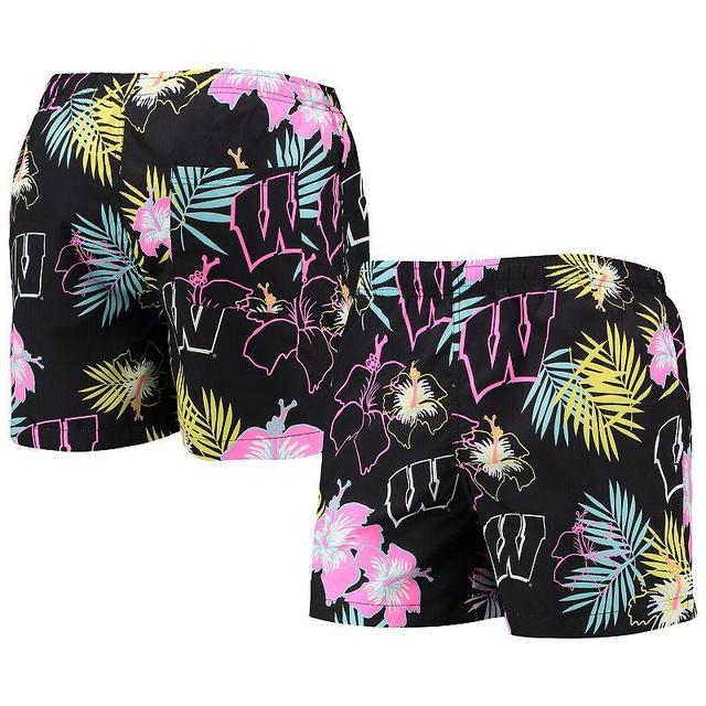 Mens FOCO Wisconsin Badgers Neon Floral Swim Trunks Product Image