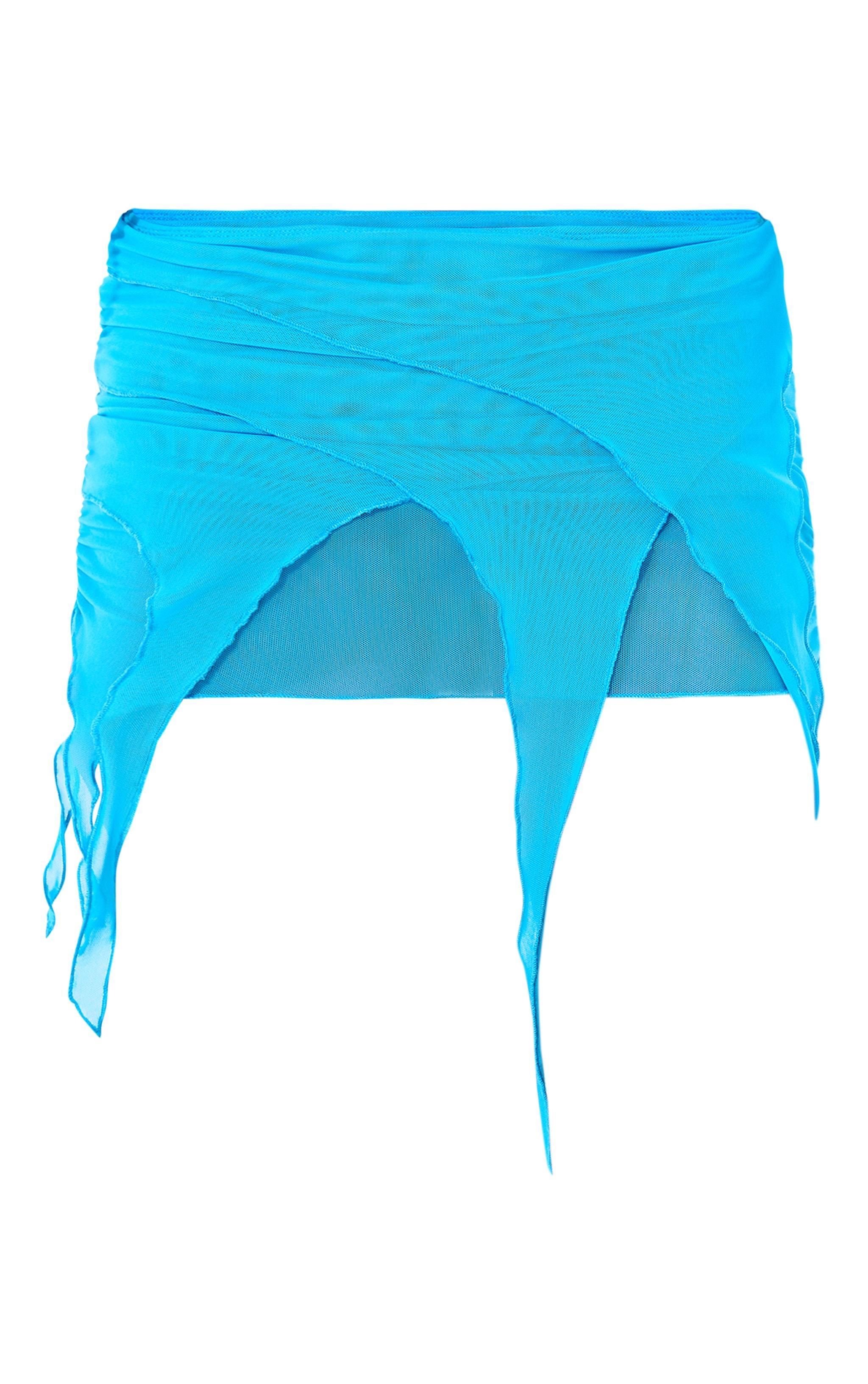 Blue Mesh Layered Mini Beach Skirt Product Image