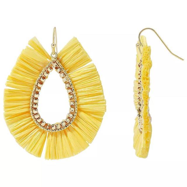 Sonoma Goods For Life Gold Tone Yellow Raffia Oval Drop Earrings, Womens Product Image