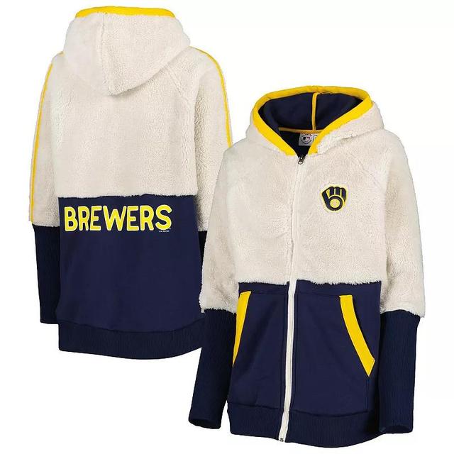 Womens G-III 4Her by Carl Banks Oatmeal/Navy Milwaukee Brewers Shuffle It Raglan Full-Zip Hoodie Product Image