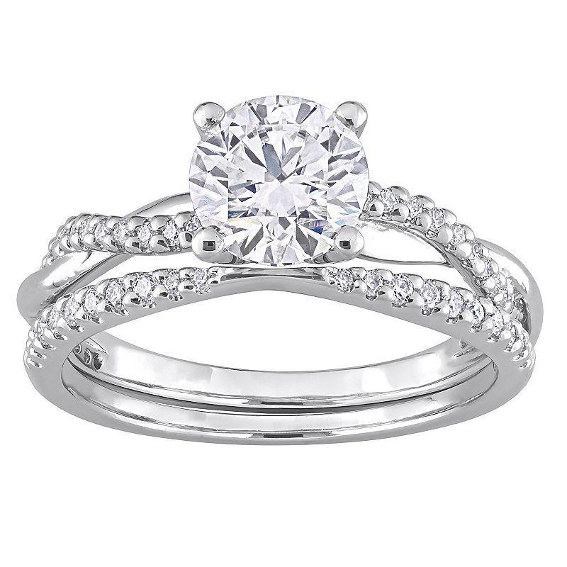 Stella Grace Sterling Silver Lab-Created Moissanite Crossover Engagement Ring Set, Womens Product Image