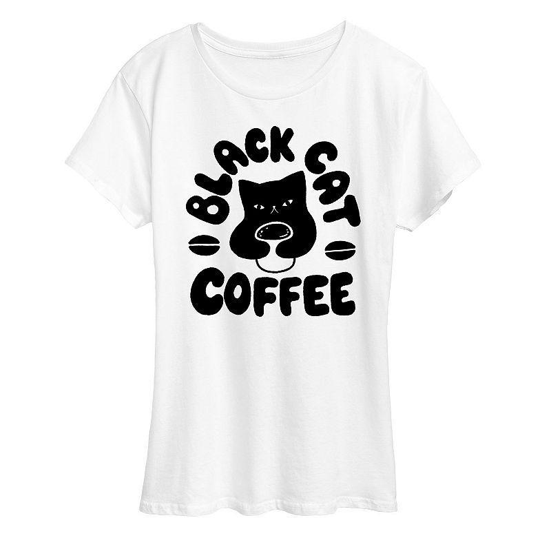 Womens Black Cat Coffee Graphic Tee Green Product Image