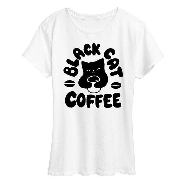 Womens Black Cat Coffee Graphic Tee Green Product Image