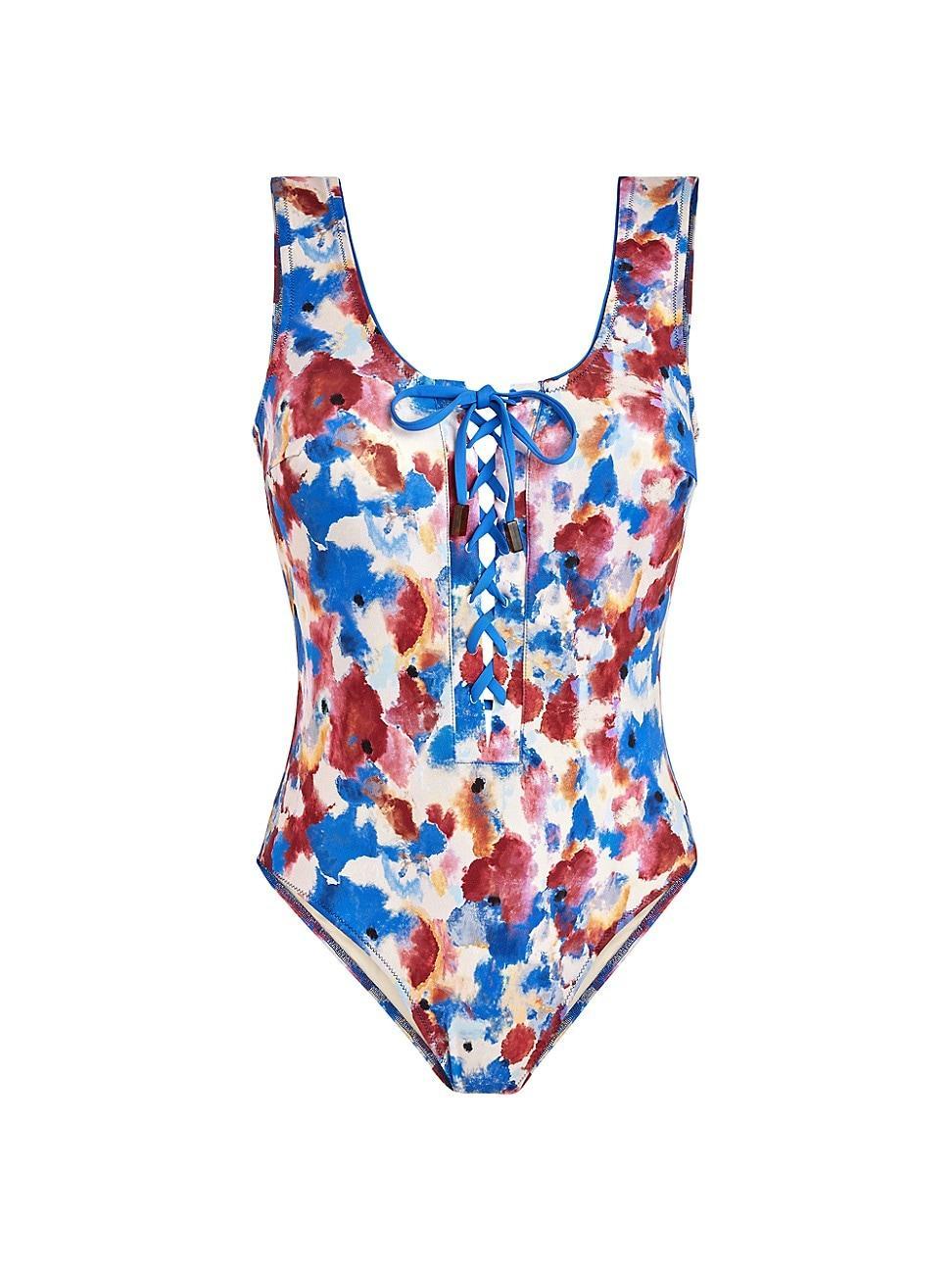 Womens Flowers Sky Lattice One-Piece Swimsuit Product Image