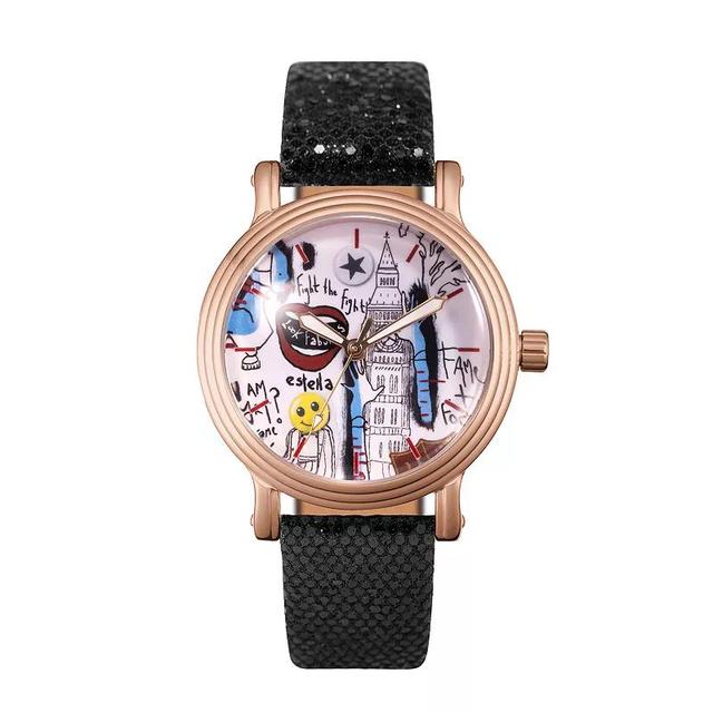 Disneys Cruella Womens Rose Gold Tone Vintage Watch Black Product Image