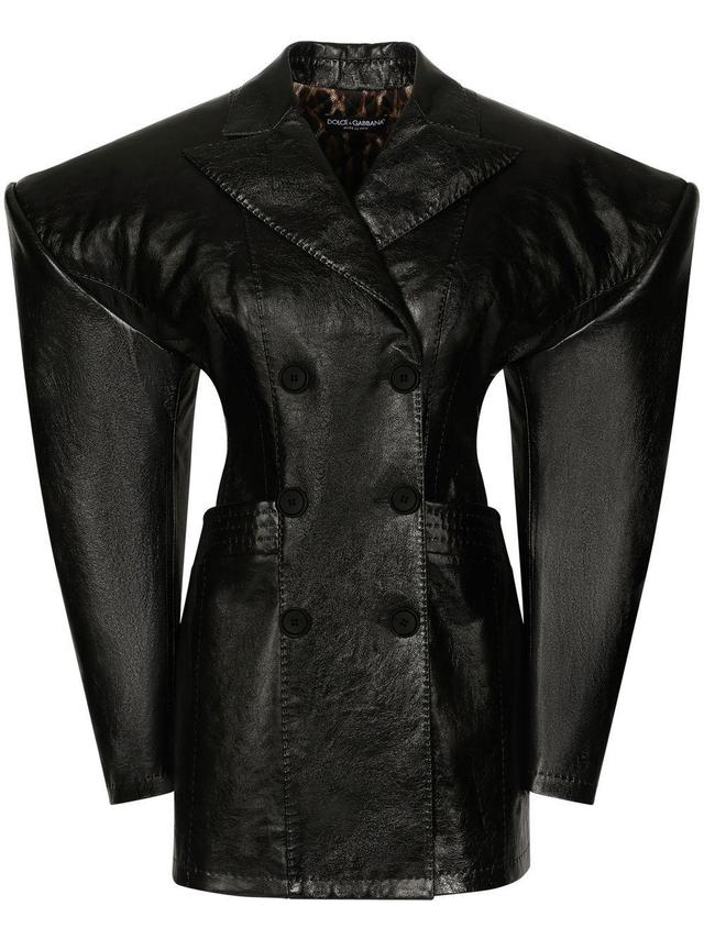 DOLCE & GABBANA Structured Leather Jacket In Black Product Image