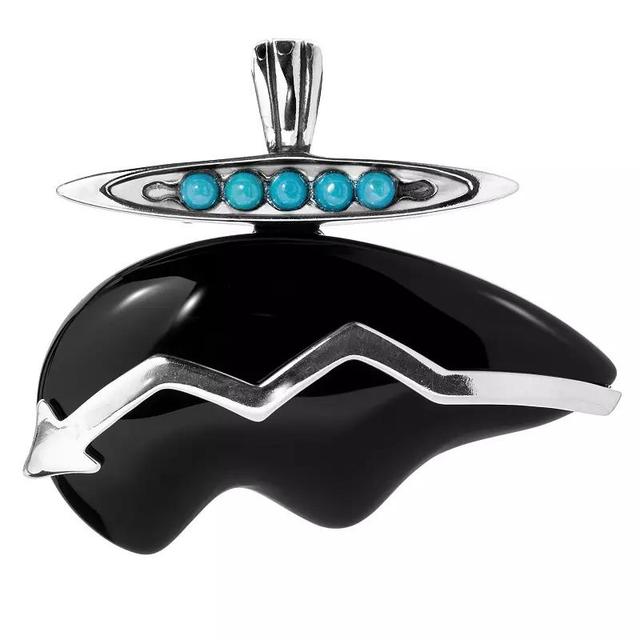 Southwest Spirit Sterling Silver, Black Agate and Turquoise Bear Pendant, Womens Product Image