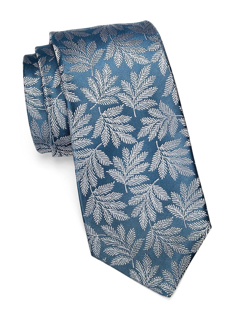 Mens Leaf-Embroidered Silk Tie Product Image