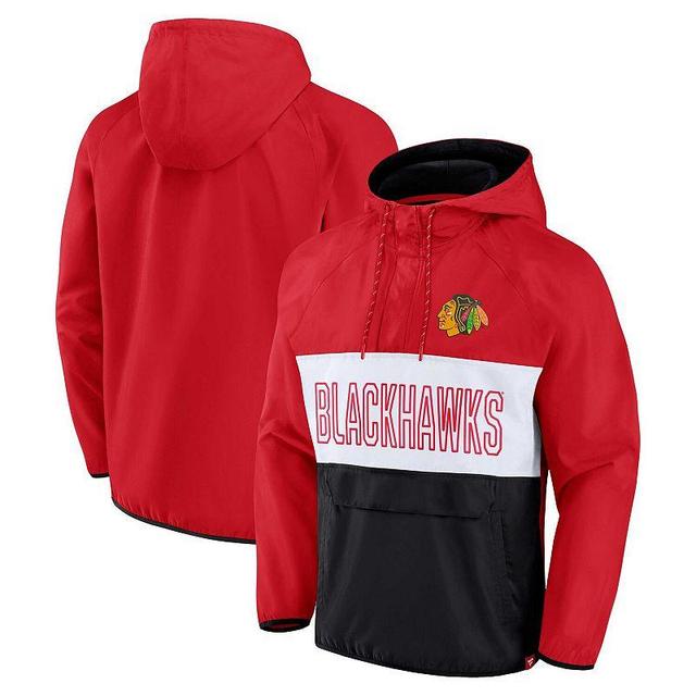 Mens Fanatics Branded /Black Chicago Blackhawks Backhand Shooter Defender Anorak Raglan Hoodie Quarter-Zip Jacket Product Image