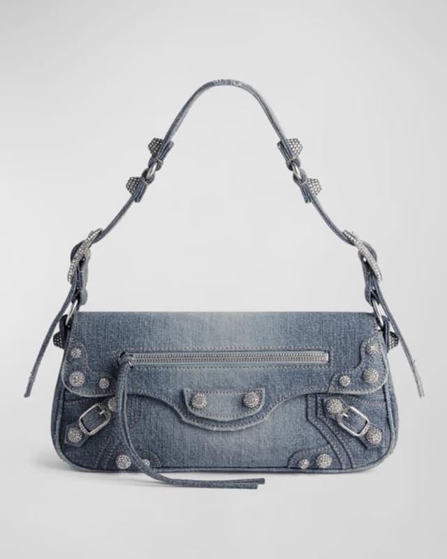 Le Cagole Small Denim Sling Bag with Rhinestones Product Image