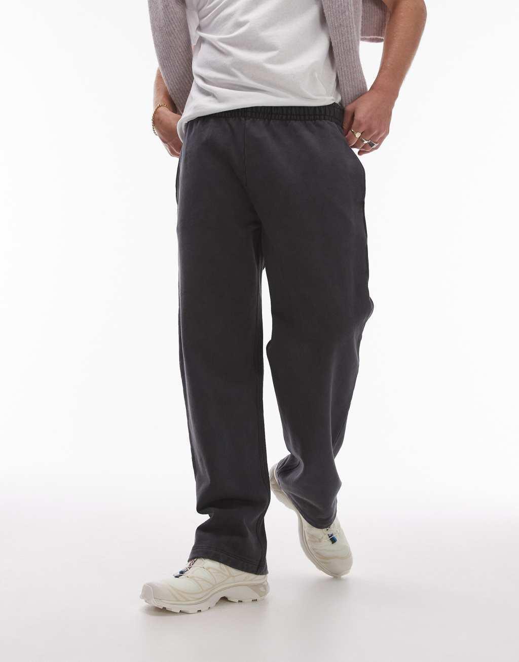 Topman washed straight leg sweatpants in black Product Image