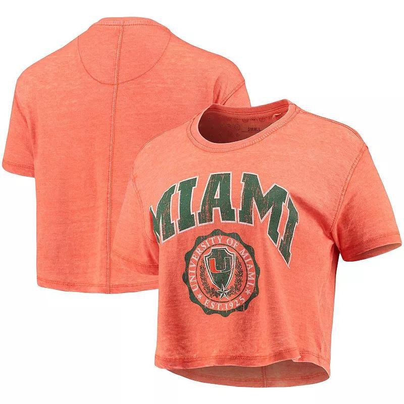 Womens Pressbox Miami Hurricanes Edith Vintage Burnout Crop T-Shirt Product Image