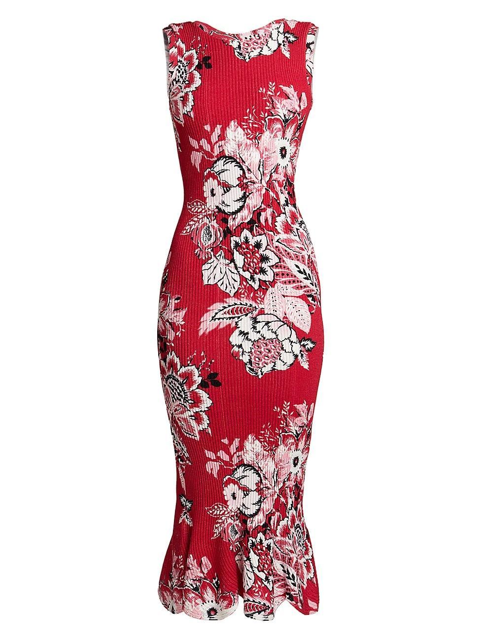 Womens Floral Rib-Knit Midi-Dress Product Image