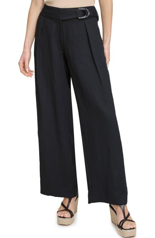 DKNY Belted Twill Wide Leg Pants Product Image