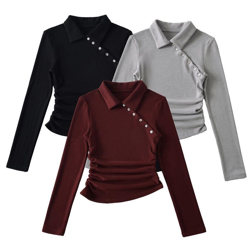 Long Sleeve Button Detail Slim-Fit Knit Top Product Image