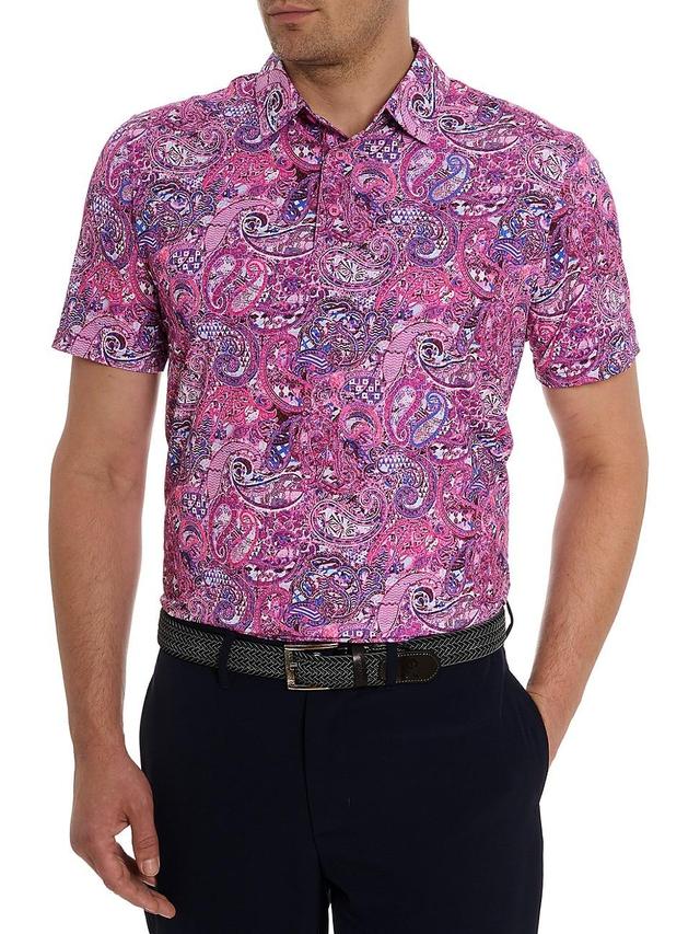 Mens Golden Paisley Stretch Knit Polo Shirt Product Image