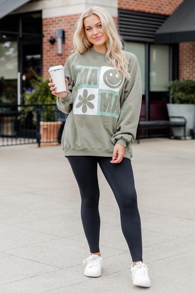 Mama Retro Olive Oversized Graphic Sweatshirt Product Image