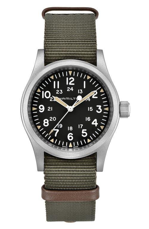 Hamilton Mens Khaki Field Mechanical Black Dial Green NATO Strap Watch Product Image