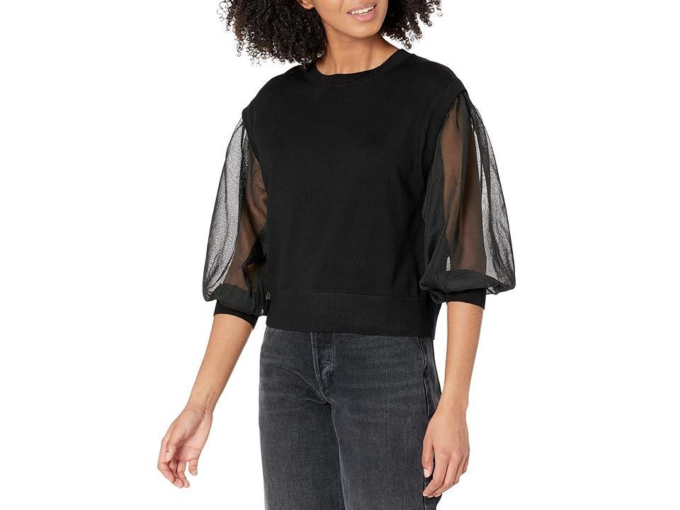 DKNY Sheer Sleeve Mixed Media Sweater Product Image