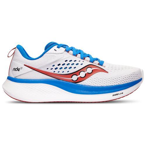 Saucony Mens Ride 17 - Running Shoes White/Blue Product Image