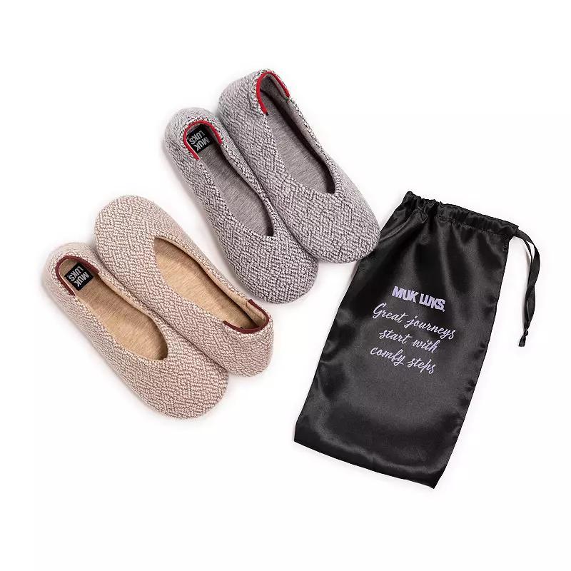 MUK LUKS 2-Pair Womens Travel Ballerina Slippers Gray Brown Product Image